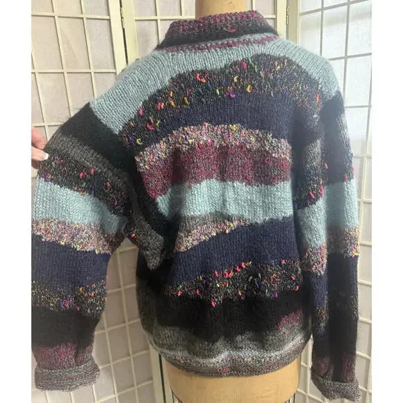 Anthropologie Rare Patchwork Hand Made Clay Button Striped Cardigan Free Size - Picture 3 of 15